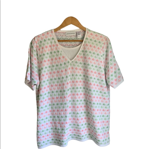 Alfred Dunner | Pink Green Grannycore Crochet Sweater Top size XL - Picture 1 of 6